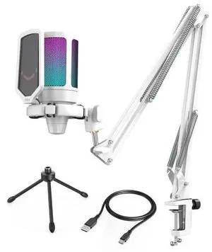 VoltSync USB Gaming Microphone Kit, PC Computer Streaming Mic with Metal Boom Arm Compatible with PS4/PS5 for Recording, Podcast, Video with Mute Button, Gain Knob, Pop Filter, Tripod Stand (A6W+CS1W) VoltSync USB Gaming Microphone Kit, PC Computer Streaming Mic with Metal Boom Arm Compatible with PS4/PS5 for Recording, Podcast, Video with Mute Button, Gain Knob, Pop Filter, Tripod Stand (A6W+CS1W)