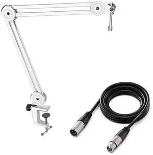 VoltSync Microphone Arm Stand and XLR Cable Set,Metal Heavy Duty Mic Stand with Desk Clamp, 5/8" Screw,XLR Interface Cable with Balanced 3 PIN,Mic Wire for Recording Podcast Streaming(BM63W+L9) VoltSync Microphone Arm Stand and XLR Cable Set,Metal Heavy Duty Mic Stand with Desk Clamp, 5/8" Screw,XLR Interface Cable with Balanced 3 PIN,Mic Wire for Recording Podcast Streaming(BM63W+L9)