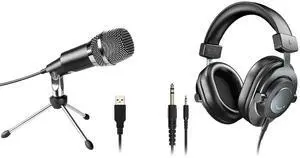 VoltSync USB Microphone and Over Ear Headphones, Condenser Home Studio Computer Microphone, Monitor Headphones Wired for Recording Streaming Podcast YouTube Skype Games (K668+H8) VoltSync USB Microphone and Over Ear Headphones, Condenser Home Studio Computer Microphone, Monitor Headphones Wired for Recording Streaming Podcast YouTube Skype Games (K668+H8)