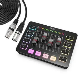 VoltSync Gaming Audio Mixer with XLR Cable Bundle, Streaming RGB PC Mixer with Microphone Cable, XLR Interface, Volume Faders, Mute Button, Computer Mic for Recording/Podcast/Vocal/Game Voice (SC3+L9) VoltSync Gaming Audio Mixer with XLR Cable Bundle, Streaming RGB PC Mixer with Microphone Cable, XLR Interface, Volume Faders, Mute Button, Computer Mic for Recording/Podcast/Vocal/Game Voice (SC3+L9)