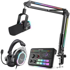VoltSync Gaming Streaming Bundle, XLR/USB RGB Dynamic Mic with Boom Arm & Quick-Mute, 7.1 Surround Sound RGB Mixer and Noise-Canceling Headset with 3 EQ Modes for Podcast/Recording-AM8PROT+SC8+H13BP VoltSync Gaming Streaming Bundle, XLR/USB RGB Dynamic Mic with Boom Arm & Quick-Mute, 7.1 Surround Sound RGB Mixer and Noise-Canceling Headset with 3 EQ Modes for Podcast/Recording-AM8PROT+SC8+H13BP