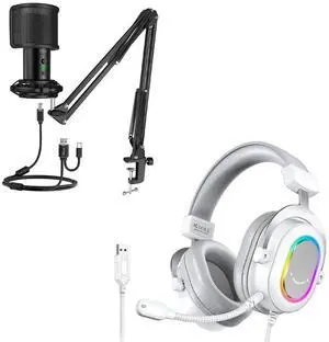VoltSync USB Microphone and White Gaming Headset, PC Microphone Kit,Mic Set with Mute Button & Gain, Computer USB Headset for Podcast Streaming Recording Twitch Discord YouTube Zoom (T683+H6W) VoltSync USB Microphone and White Gaming Headset, PC Microphone Kit,Mic Set with Mute Button & Gain, Computer USB Headset for Podcast Streaming Recording Twitch Discord YouTube Zoom (T683+H6W)