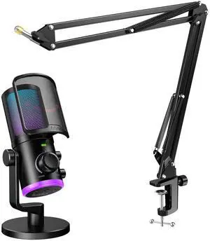 VoltSync Fifine Gaming Computer Microphone with Boom Arm Set,Streaming USB Desktop Mic with RGB,Mute Button Kit,Metal Microphone Stand with Heavy Duty Clamp,3/8" to 5/8" Adapter for Recording,Studio-A VoltSync Fifine Gaming Computer Microphone with Boom Arm Set,Streaming USB Desktop Mic with RGB,Mute Button Kit,Metal Microphone Stand with Heavy Duty Clamp,3/8" to 5/8" Adapter for Recording,Studio-A
