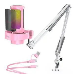 VoltSync USB Streaming Microphone with Boom Arm, Gaming Mic Kit for PC PS4/PS5, Podcast Microphone for Podcast with RGB Control, Mute Button, Gain Knob, Headphones Jack, Pop Filter-A8T Pink VoltSync USB Streaming Microphone with Boom Arm, Gaming Mic Kit for PC PS4/PS5, Podcast Microphone for Podcast with RGB Control, Mute Button, Gain Knob, Headphones Jack, Pop Filter-A8T Pink