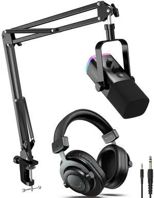 VoltSync XLR/USB Dynamic Microphone Kit with Studio Monitor Headphones, Gaming Microphone for PC Bundle with Over-Ear Wired Headphones, Mic Boom Arm for Streaming, Podcast, Vocal Recording (AM8T+H8) VoltSync XLR/USB Dynamic Microphone Kit with Studio Monitor Headphones, Gaming Microphone for PC Bundle with Over-Ear Wired Headphones, Mic Boom Arm for Streaming, Podcast, Vocal Recording (AM8T+H8)