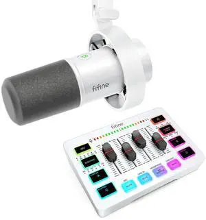VoltSync Recording Microphone Pack with Gaming Audio Mixer, XLR/USB Dynamic Microphone with Gain Knob, Headphones Monitor, Mute Button, Streaming PC Mixer with Slider Fader, XLR Interface (K688W+SC3W) VoltSync Recording Microphone Pack with Gaming Audio Mixer, XLR/USB Dynamic Microphone with Gain Knob, Headphones Monitor, Mute Button, Streaming PC Mixer with Slider Fader, XLR Interface (K688W+SC3W)