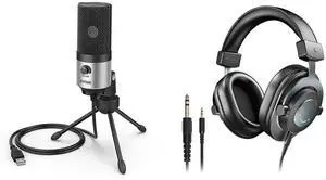 VoltSync Voice Over Microphone and Studio Monitor Headphones, USB Computer Microphone,Wired Headphones 3.5mm/6.35mm on PC/Mixer for Streaming Zoom Video Meeting Podcast Monitoring (K669S+H8) VoltSync Voice Over Microphone and Studio Monitor Headphones, USB Computer Microphone,Wired Headphones 3.5mm/6.35mm on PC/Mixer for Streaming Zoom Video Meeting Podcast Monitoring (K669S+H8)