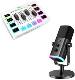 VoltSync XLR/USB Dynamic Microphone and Gaming Streaming PC Mixer Set,Computer Mic with RGB Light,Mute Button,Audio Mixer with XLR Microphone Interface Kit for Video/Game Voice/Podcast(AM8+SC3W) VoltSync XLR/USB Dynamic Microphone and Gaming Streaming PC Mixer Set,Computer Mic with RGB Light,Mute Button,Audio Mixer with XLR Microphone Interface Kit for Video/Game Voice/Podcast(AM8+SC3W)