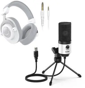 VoltSync USB Recording Microphone with Headphones Set, Condenser Desktop PC Mic with Volume Control, Studio Headphone Wired with 3.5mm/6.35mm Jack for Computer Podcast Video Meeting (K669+H8 White) VoltSync USB Recording Microphone with Headphones Set, Condenser Desktop PC Mic with Volume Control, Studio Headphone Wired with 3.5mm/6.35mm Jack for Computer Podcast Video Meeting (K669+H8 White)