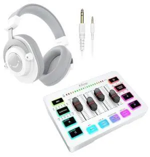 VoltSync Gaming Audio Mixer with Over-Ear Headphones Bundle, Recording Podcast Equipment Set with XLR/6.35MM Interface, Volume Control, Monitor Compatible with PC Instrument Amplifier (SC3+H8 White) VoltSync Gaming Audio Mixer with Over-Ear Headphones Bundle, Recording Podcast Equipment Set with XLR/6.35MM Interface, Volume Control, Monitor Compatible with PC Instrument Amplifier (SC3+H8 White)