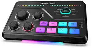 VoltSync Gaming Mixer for Voice Chat and Streaming- 7.1ch Surround Sound Headphone Amp-XLR Preamp-USB Plug & Play-Voice Changer-RGB-Volume Control-3 EQ Modes Ampligame SC8 VoltSync Gaming Mixer for Voice Chat and Streaming- 7.1ch Surround Sound Headphone Amp-XLR Preamp-USB Plug & Play-Voice Changer-RGB-Volume Control-3 EQ Modes Ampligame SC8