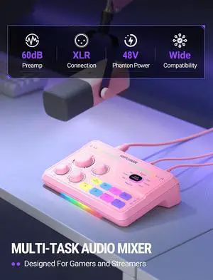 VoltSync Streaming Audio Mixer with XLR Mic Interface & 7.1 Surround Sound, Gaming RGB Mixer for PC/PS4 with Individual Volume Knob, 3 EQ Mode, 48V Phantom Power,Voice Changer-AmpliGame SC8P VoltSync Streaming Audio Mixer with XLR Mic Interface & 7.1 Surround Sound, Gaming RGB Mixer for PC/PS4 with Individual Volume Knob, 3 EQ Mode, 48V Phantom Power,Voice Changer-AmpliGame SC8P
