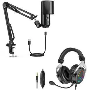 VoltSync Condenser Microphone Arm Stand and Gaming Headset Kit, Podcast Microphone with Boom Arm Stand, Mute Tap, Gain Knob, Over-Ear Headset with 3.5mm Audio Jack for Streaming Recording(T669PRO1+H3) VoltSync Condenser Microphone Arm Stand and Gaming Headset Kit, Podcast Microphone with Boom Arm Stand, Mute Tap, Gain Knob, Over-Ear Headset with 3.5mm Audio Jack for Streaming Recording(T669PRO1+H3)