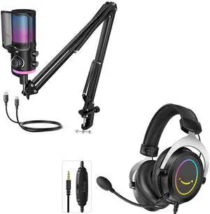 VoltSync USB Microphone with RGB Gaming Headset Bundle, Computer Condenser Mic Kit with Game/Chat Balance, 3.5mm Headphones Jack, Over-Ear Headphones for Streaming Podcast Recording Video (AM6T+H3) VoltSync USB Microphone with RGB Gaming Headset Bundle, Computer Condenser Mic Kit with Game/Chat Balance, 3.5mm Headphones Jack, Over-Ear Headphones for Streaming Podcast Recording Video (AM6T+H3)