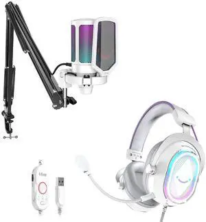 VoltSync USB Condenser Microphone Kit with Gaming Headset Bundle, Streamer Mic with Arm Stand, Gain Knob with Over-Ear Headset Set, RGB Control, 7.1 Surround Sound, Soft Earmuffs-A6TW+H13WP VoltSync USB Condenser Microphone Kit with Gaming Headset Bundle, Streamer Mic with Arm Stand, Gain Knob with Over-Ear Headset Set, RGB Control, 7.1 Surround Sound, Soft Earmuffs-A6TW+H13WP