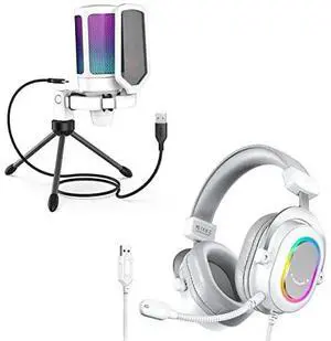 VoltSync Gaming USB Microphone and Computer Headset Kit for Laptop, PC Streaming Condenser Mic for Online Game Bundle, Wired Headphones with Microphone with EQ Mode, Soft Ear Pads for PS4/PS5 (A6W+H6W VoltSync Gaming USB Microphone and Computer Headset Kit for Laptop, PC Streaming Condenser Mic for Online Game Bundle, Wired Headphones with Microphone with EQ Mode, Soft Ear Pads for PS4/PS5 (A6W+H6W