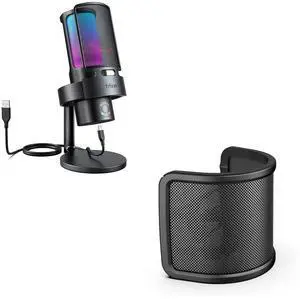 VoltSync USB Gaming RGB Microphone with Mic Pop Filter Bundle, PC Streaming Microphone with 4 Polar Patterns, Mute, Pop Windscreen for Noise Reduction for Clear Recording, Podcast, Vocal (A8Plus+U1) VoltSync USB Gaming RGB Microphone with Mic Pop Filter Bundle, PC Streaming Microphone with 4 Polar Patterns, Mute, Pop Windscreen for Noise Reduction for Clear Recording, Podcast, Vocal (A8Plus+U1)