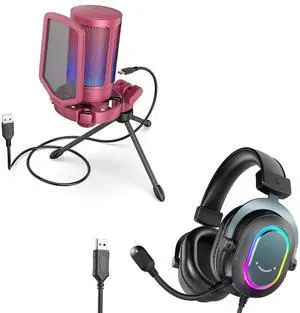 VoltSync PC Microphone, Streaming USB Headset, Compatible with Computer/PS4/PS5, Gaming Condenser Mic with Pop Filter, Shock Mount, Streaming RGB Headphones with EQ Mode, RGB, Soft Ear Pads-Red (A6R+H VoltSync PC Microphone, Streaming USB Headset, Compatible with Computer/PS4/PS5, Gaming Condenser Mic with Pop Filter, Shock Mount, Streaming RGB Headphones with EQ Mode, RGB, Soft Ear Pads-Red (A6R+H