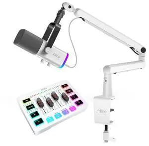 VoltSync Streaming Audio Mixer & Microphone Set, PC Gaming Microphone with XLR Interface, 4-Channel RGB Mixer with 48V Phantom Power, Low Profile Mic Arm for Recording-AM8W+SC3W+BM88W VoltSync Streaming Audio Mixer & Microphone Set, PC Gaming Microphone with XLR Interface, 4-Channel RGB Mixer with 48V Phantom Power, Low Profile Mic Arm for Recording-AM8W+SC3W+BM88W
