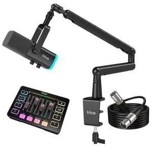 VoltSync Gaming Streaming Microphone Kit & Audio Mixer Set, PC Dynamic Mic with 9.8ft XLR Cable, 4-Channel RGB Mixer with 48V Phantom Power, Low Profile Mic Arm for Podcast -AM8+SC3+BM88+L9 VoltSync Gaming Streaming Microphone Kit & Audio Mixer Set, PC Dynamic Mic with 9.8ft XLR Cable, 4-Channel RGB Mixer with 48V Phantom Power, Low Profile Mic Arm for Podcast -AM8+SC3+BM88+L9