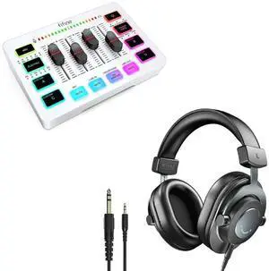 VoltSync Audio Mixer and Studio Monitor Headphones,Gaming PC Mixer with Slider Fader,XLR Microphone Interface,for Video/Game Voice/Recording,Over Ear Wired Headphones for Podcast,Streaming(SC3W+H8) VoltSync Audio Mixer and Studio Monitor Headphones,Gaming PC Mixer with Slider Fader,XLR Microphone Interface,for Video/Game Voice/Recording,Over Ear Wired Headphones for Podcast,Streaming(SC3W+H8)