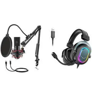 VoltSync Computer Mic and Gaming Headset, USB Microphone Set with Flexible Boom Arm Stand Pop Filter, Plug and Play, Wired Headphones for Streaming Podcast on PC/Desktop/Laptop/PS4/PS5 (T732+H6) VoltSync Computer Mic and Gaming Headset, USB Microphone Set with Flexible Boom Arm Stand Pop Filter, Plug and Play, Wired Headphones for Streaming Podcast on PC/Desktop/Laptop/PS4/PS5 (T732+H6)