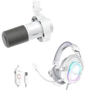 VoltSync Studio Recording Mic with Gaming Headset Bundle, XLR/USB Dynamic Microphone for Podcast with Tap-to-Mute, Monitoring, Over-Ear Headset with Flowing RGB, Soft Ear Pads for Streaming-K688W+H13W VoltSync Studio Recording Mic with Gaming Headset Bundle, XLR/USB Dynamic Microphone for Podcast with Tap-to-Mute, Monitoring, Over-Ear Headset with Flowing RGB, Soft Ear Pads for Streaming-K688W+H13W