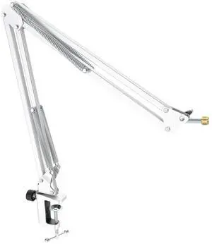 VoltSync Microphone Boom Arm, Suspension Mic Arm Stand with Mount Clamp, Metal Scissor Mic Stand with 3/8" to 5/8" Adapter for Home Studio Recording Podcast Gaming-CS1 White VoltSync Microphone Boom Arm, Suspension Mic Arm Stand with Mount Clamp, Metal Scissor Mic Stand with 3/8" to 5/8" Adapter for Home Studio Recording Podcast Gaming-CS1 White