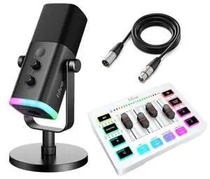 VoltSync Gaming Streaming Equipment Set with Mixer, Dynamic Microphone, XLR Cable for Podcast Recording, XLR/USB Vocal Mic with RGB Light, Desktop Stand, PC Mixer with Slider Fader for Video/Game Voic VoltSync Gaming Streaming Equipment Set with Mixer, Dynamic Microphone, XLR Cable for Podcast Recording, XLR/USB Vocal Mic with RGB Light, Desktop Stand, PC Mixer with Slider Fader for Video/Game Voic