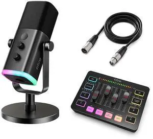 VoltSync Gaming Equipment Bundle with Audio Mixer, XLR/USB Microphone, XLR Cable Set for Streaming, Podcast, RGB PC Mixer with Individual Control, Volume Fader, Computer Dynamic Vocal Mic for Recordin VoltSync Gaming Equipment Bundle with Audio Mixer, XLR/USB Microphone, XLR Cable Set for Streaming, Podcast, RGB PC Mixer with Individual Control, Volume Fader, Computer Dynamic Vocal Mic for Recordin
