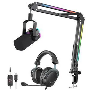 VoltSync Gaming USB Mic Kit and Headset, PC Microphone Set with RGB Boom Arm,3.5mm 7.1 Surround Sound Headphone with Control Box for Streaming/PS5/Xbox/Switch (AM8PROT+H9) VoltSync Gaming USB Mic Kit and Headset, PC Microphone Set with RGB Boom Arm,3.5mm 7.1 Surround Sound Headphone with Control Box for Streaming/PS5/Xbox/Switch (AM8PROT+H9)