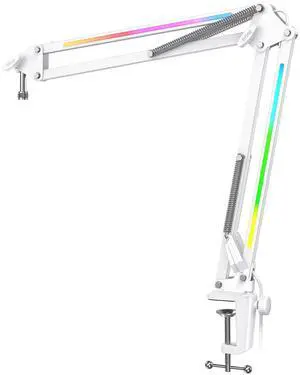VoltSync Microphone Boom Arm, Heavy Duty Mic Arm with Controllable RGB Light,C-Clamp,Gaming Desktop Mic Mount Capacity for AM8,Studio Podcasting,Recording,Streaming-BM38W VoltSync Microphone Boom Arm, Heavy Duty Mic Arm with Controllable RGB Light,C-Clamp,Gaming Desktop Mic Mount Capacity for AM8,Studio Podcasting,Recording,Streaming-BM38W