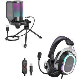 VoltSync Gaming Microphone with Wired Headset, Streaming Computer Mic with Quick Mute, RGB 7.1 Surround Sound Gaming Headphone with for PC, PS5,YouTube (A6V+H13BP) VoltSync Gaming Microphone with Wired Headset, Streaming Computer Mic with Quick Mute, RGB 7.1 Surround Sound Gaming Headphone with for PC, PS5,YouTube (A6V+H13BP)
