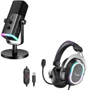 VoltSync Streaming Microphone and USB Gaming Headset Bundle, PC Dynamic Microphone with Mute &7.1 Surround Sound RGB Gaming Headphone for PS5, Podcast,YouTube(AM8+H13BP) VoltSync Streaming Microphone and USB Gaming Headset Bundle, PC Dynamic Microphone with Mute &7.1 Surround Sound RGB Gaming Headphone for PS5, Podcast,YouTube(AM8+H13BP)