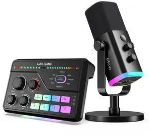 VoltSync XLR Microphone with Gaming Mixer Set, USB Dynamic Mic with Streaming Mixer Bundle with Volume Control, RGB Lighting, 7.1 Surround Sound, XLR Interface for Voice Chat Video Creation (AM8+SC8) VoltSync XLR Microphone with Gaming Mixer Set, USB Dynamic Mic with Streaming Mixer Bundle with Volume Control, RGB Lighting, 7.1 Surround Sound, XLR Interface for Voice Chat Video Creation (AM8+SC8)