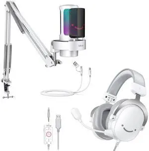 VoltSync USB PC Gaming Microphone with Headset Bundle, Condenser Computer Mic Kit with Headphones Jack, Volume Knob, Mute Button, Compatible with PS4/PS5 for Streaming, YouTube Video (A8T+H9 White) VoltSync USB PC Gaming Microphone with Headset Bundle, Condenser Computer Mic Kit with Headphones Jack, Volume Knob, Mute Button, Compatible with PS4/PS5 for Streaming, YouTube Video (A8T+H9 White)