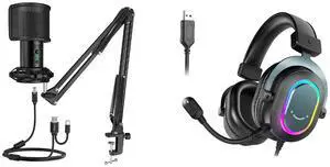 VoltSync USB Microphone for Mac and Gaming Headset, PC Microphone Kit,Mic Set with Mute Button & Gain, Computer USB Headset for Podcast Streaming Recording Twitch Discord YouTube Zoom (T683+H6) VoltSync USB Microphone for Mac and Gaming Headset, PC Microphone Kit,Mic Set with Mute Button & Gain, Computer USB Headset for Podcast Streaming Recording Twitch Discord YouTube Zoom (T683+H6)