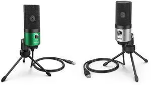 VoltSync External Microphone for Laptop and Recording Mic, USB PC Computer Microphone with Gain Control for Streaming,Gaming, Broadcast, Voice Over,YouTube Video, Home Studio-Green/Silver (K669G+K669S VoltSync External Microphone for Laptop and Recording Mic, USB PC Computer Microphone with Gain Control for Streaming,Gaming, Broadcast, Voice Over,YouTube Video, Home Studio-Green/Silver (K669G+K669S