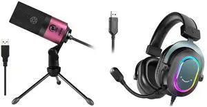 VoltSync Pink Podcast Microphone and Gaming Headset, USB Condenser Recording Mic,Wired Computer Headphones with Microphone-7.1 Surround Sound on Laptop/PC/PS4/PS5 (K669+H6) VoltSync Pink Podcast Microphone and Gaming Headset, USB Condenser Recording Mic,Wired Computer Headphones with Microphone-7.1 Surround Sound on Laptop/PC/PS4/PS5 (K669+H6)