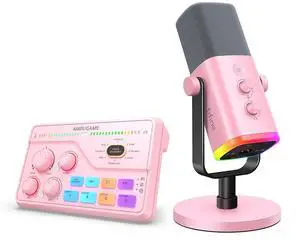 VoltSync Streaming XLR/USB Microphone with Audio Mixer Kit, Dynamic Mic with Mute Button, 7.1 Surround Sound RGB Mixer with XLR Interface, 48V Phantom Power, Voice Changer for PC/PS5-AM8P+SC8P VoltSync Streaming XLR/USB Microphone with Audio Mixer Kit, Dynamic Mic with Mute Button, 7.1 Surround Sound RGB Mixer with XLR Interface, 48V Phantom Power, Voice Changer for PC/PS5-AM8P+SC8P