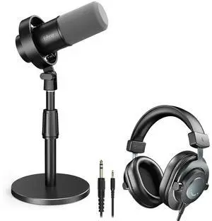 VoltSync Studio Microphone with Desktop Mic Stand & Headphone Kit, XLR/USB Dynamic Mic with Quick Mute & Headphone Jack, Metal Adjustable Table Stand & 3.5mm Monitoring Headset-K688+BS1+H8 VoltSync Studio Microphone with Desktop Mic Stand & Headphone Kit, XLR/USB Dynamic Mic with Quick Mute & Headphone Jack, Metal Adjustable Table Stand & 3.5mm Monitoring Headset-K688+BS1+H8