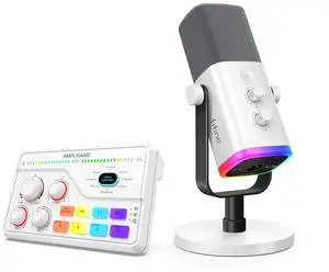 VoltSync Gaming USB Microphone with Audio Mixer Bundle, Dynamic Mic with Volume Control, RGB Lighting,Mixer with 7.1 Surround Sound, XLR Interface for Voice Chat Video Creation-AM8W+SC8W VoltSync Gaming USB Microphone with Audio Mixer Bundle, Dynamic Mic with Volume Control, RGB Lighting,Mixer with 7.1 Surround Sound, XLR Interface for Voice Chat Video Creation-AM8W+SC8W