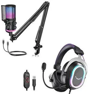 VoltSync USB Microphone Set with Gaming Headset, Streaming Condenser Mic with Boom Arm,Game/Chat Bias,Gaming Headset with 7.1 Surround Sound for PC, PS5, Podcast,YouTube (AM6T+H13BP) VoltSync USB Microphone Set with Gaming Headset, Streaming Condenser Mic with Boom Arm,Game/Chat Bias,Gaming Headset with 7.1 Surround Sound for PC, PS5, Podcast,YouTube (AM6T+H13BP)