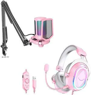 VoltSync Gaming USB Microphone and Wired Headset Kit, PC Streaming Mic and Over-Ear Soft Muffs Headset Bundle with RGB Modes, 7.1 Surround Sound, Mute Button Compatible for PS4/PS5-A6TP+H13P VoltSync Gaming USB Microphone and Wired Headset Kit, PC Streaming Mic and Over-Ear Soft Muffs Headset Bundle with RGB Modes, 7.1 Surround Sound, Mute Button Compatible for PS4/PS5-A6TP+H13P