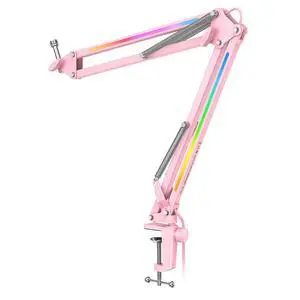 VoltSync Microphone Boom Arm, Metal Adjustable Mic Arm Stand with RGB Button, 3/8 to 5/8 Screw Adapter, Desk Mount Clamp, Suspension Scissor Mic Stand for Gaming Streaming Podcast-AmpliGame BM38P VoltSync Microphone Boom Arm, Metal Adjustable Mic Arm Stand with RGB Button, 3/8 to 5/8 Screw Adapter, Desk Mount Clamp, Suspension Scissor Mic Stand for Gaming Streaming Podcast-AmpliGame BM38P