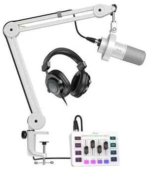 VoltSync Recording Podcast Equipment Bundle with Dynamic Microphone, Gaming Mixer, XLR Cable, Boom Arm, Studio Headphones Kit for Music Creation, Vocal, Voice-Over, Video Conference VoltSync Recording Podcast Equipment Bundle with Dynamic Microphone, Gaming Mixer, XLR Cable, Boom Arm, Studio Headphones Kit for Music Creation, Vocal, Voice-Over, Video Conference