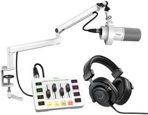 VoltSync Microphone with Recording Equipment Bundle, Podcast Set with PC Mixer, Low Profile Boom Arm, XLR Cable, Headphones for Studio Kit for Video Creation, Music Instrument Recording VoltSync Microphone with Recording Equipment Bundle, Podcast Set with PC Mixer, Low Profile Boom Arm, XLR Cable, Headphones for Studio Kit for Video Creation, Music Instrument Recording