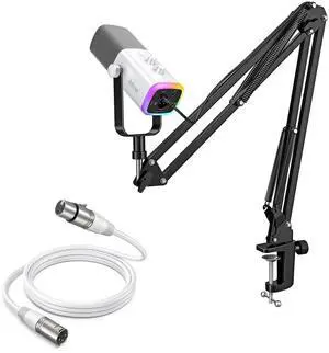 VoltSync USB Gaming Microphone and XLR Cable Set, Dynamic PC Mic with Metal Boom Arm,Gain Knob,RGB Control, and Studio-Quality Audio XLR Microphone Interface & Male to Female for Streaming-AM8TW+L9W VoltSync USB Gaming Microphone and XLR Cable Set, Dynamic PC Mic with Metal Boom Arm,Gain Knob,RGB Control, and Studio-Quality Audio XLR Microphone Interface & Male to Female for Streaming-AM8TW+L9W