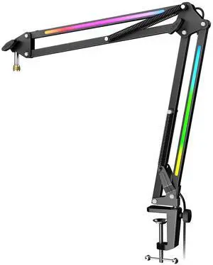 VoltSync Microphone Boom Arm, Metal Adjustable Mic Arm Stand with RGB Control, 3/8 to 5/8 Screw Adapter, Desk Mount Clamp, Suspension Scissor Mic Stand for Gaming Streaming Podcast-AmpliGame BM38 VoltSync Microphone Boom Arm, Metal Adjustable Mic Arm Stand with RGB Control, 3/8 to 5/8 Screw Adapter, Desk Mount Clamp, Suspension Scissor Mic Stand for Gaming Streaming Podcast-AmpliGame BM38