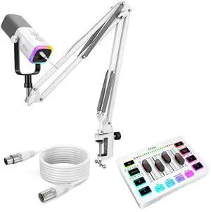 VoltSync Audio Gaming Bundle,Dynamic RGB Mic Set with Adjustable Boom Arm, Audio Mixer with 48V Phantom Power & 10ft Balanced XLR Cable for Gaming, Podcasts & Vocal Recording-AM8TW+SC3W+L9W VoltSync Audio Gaming Bundle,Dynamic RGB Mic Set with Adjustable Boom Arm, Audio Mixer with 48V Phantom Power & 10ft Balanced XLR Cable for Gaming, Podcasts & Vocal Recording-AM8TW+SC3W+L9W